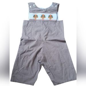 Thanksgiving Brown Turkey Gingham JonJon, Size 9 Months.
